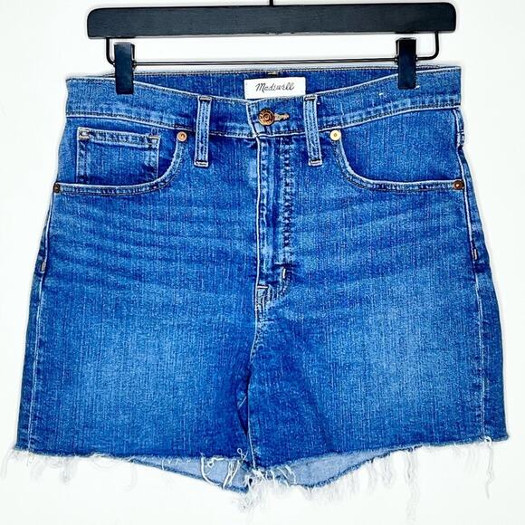MADEWELL high rise denim shortie cutoff jean shorts size 26 medium wash - Picture 2 of 6